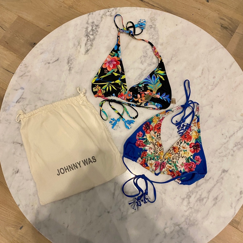 Johnny Was Boho Floral Bikini Top Lot 2pc Swim Size XL Cottagecore Boho Designer